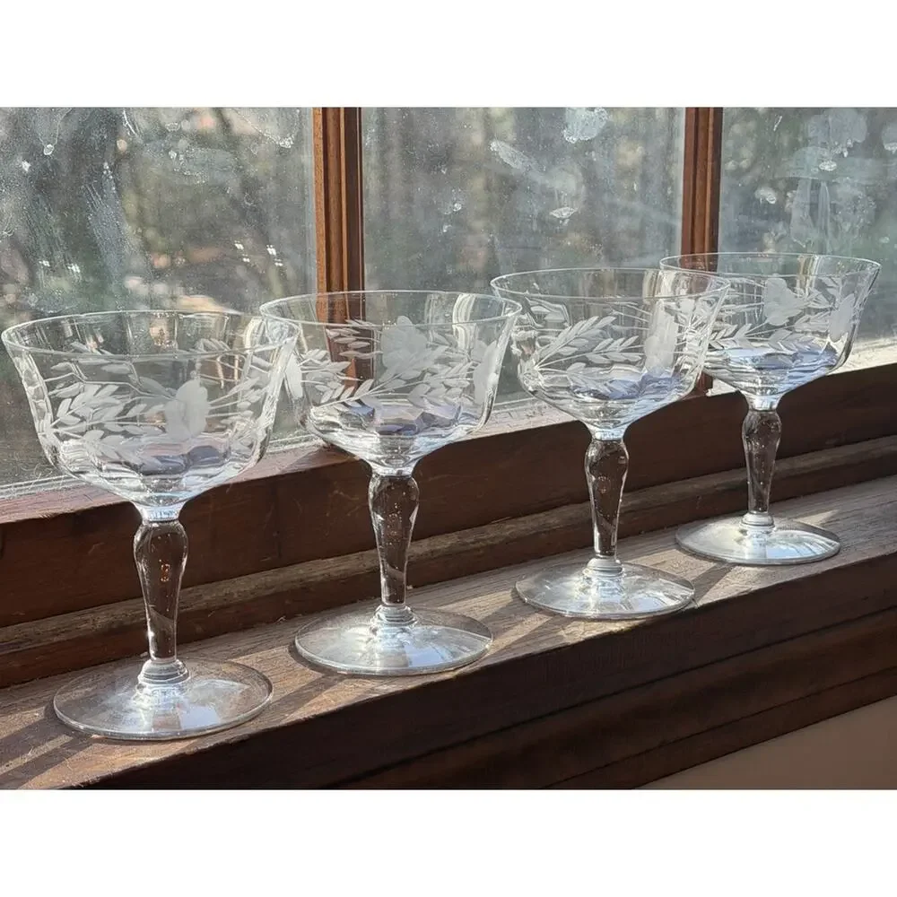 Vintage SET Of 4 Crystal Wheat Glasses 5” 3474-65